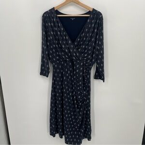 Garnet Hill L Blue White Insignia Cross Front Knit Midi Dress